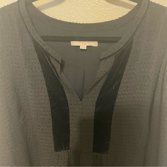 LOFT Womens Blouse Black Plus Size 26 Textured Velvet Panel Long Sleeves - Picture 4 of 5